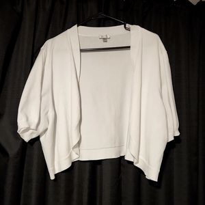 Avenue Women’s White Lagenlook Short Sleeve Open Front Crop Sweater 22/24